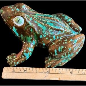 Vintage Large Green Ceramic Frog 🐸 Toad Figurine Hand Crafted Signed Dated 1971